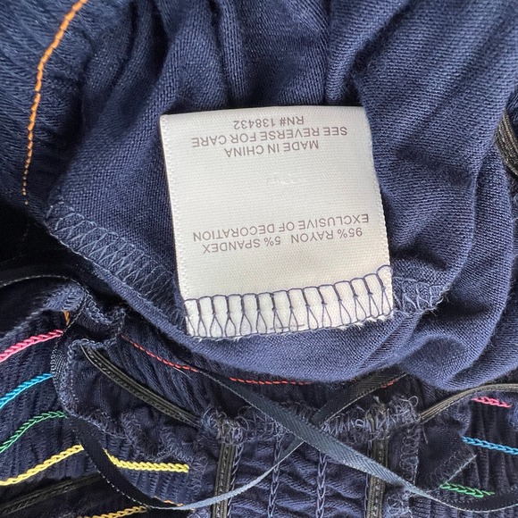 New Modcloth Navy Knit Multicolor Smocked Rainbow Jumpsuite Large‎ - Picture 7 of 8